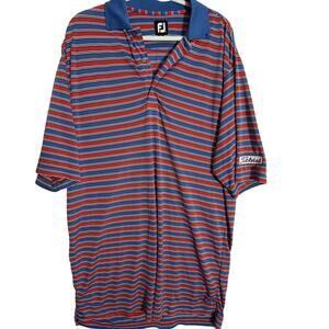 FootJoy Polo Shirt Mens L Blue Red Stripe Titleist Golf Performance Short Sleeve